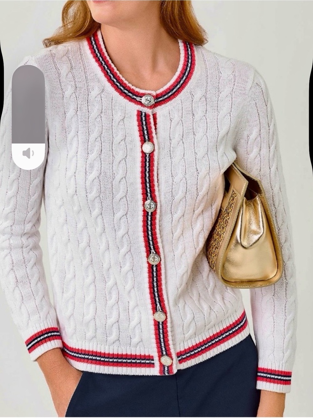 Lilly Pulitzer White Cable-Knit Cardigan with Red & Navy Trim (NWT)